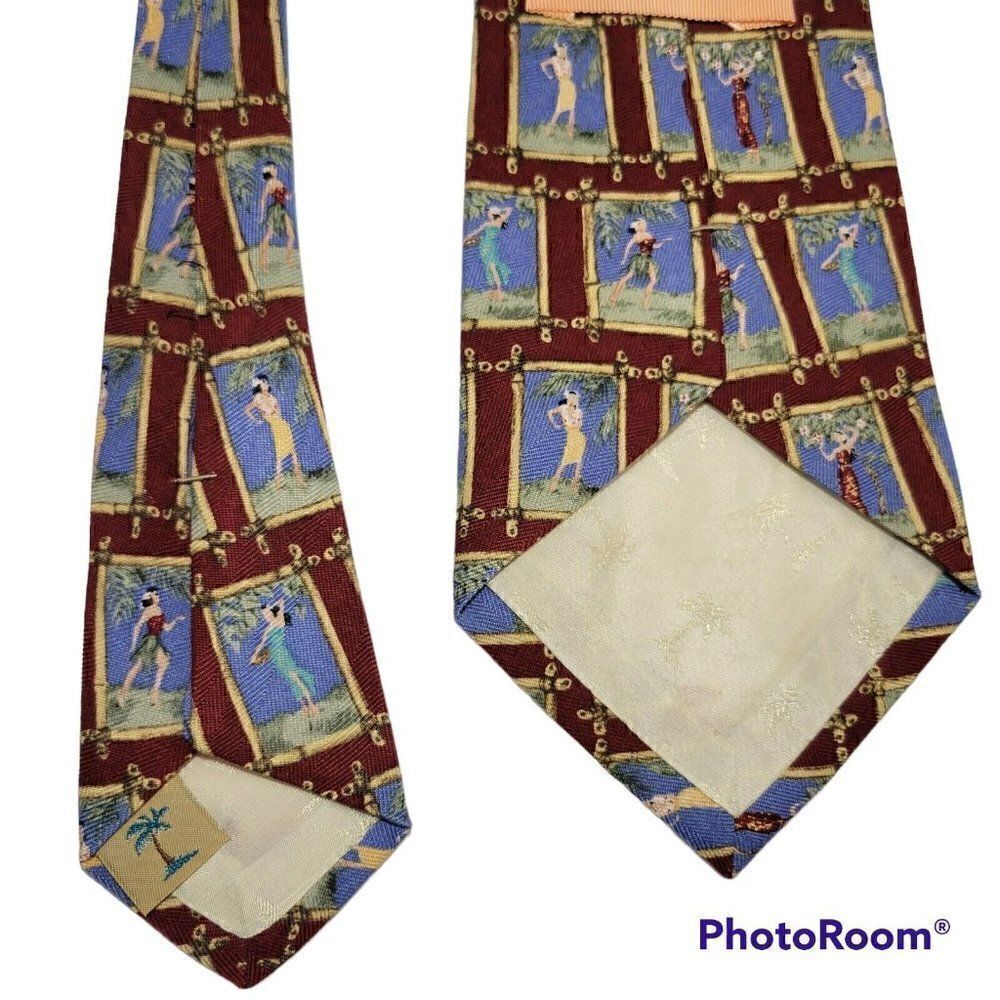 Tommy Bahama Mens Neck Tie Red Hawaiian Hula Girls Aloha Tropical All Silk USA‎ - Picture 10 of 12